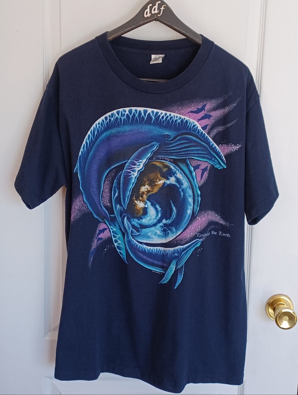 VINTAGE 1994 HARLEQUIN NATURE GRAPHICS WHALES "EMBRACE THE EARTH" XL T-SHIRT